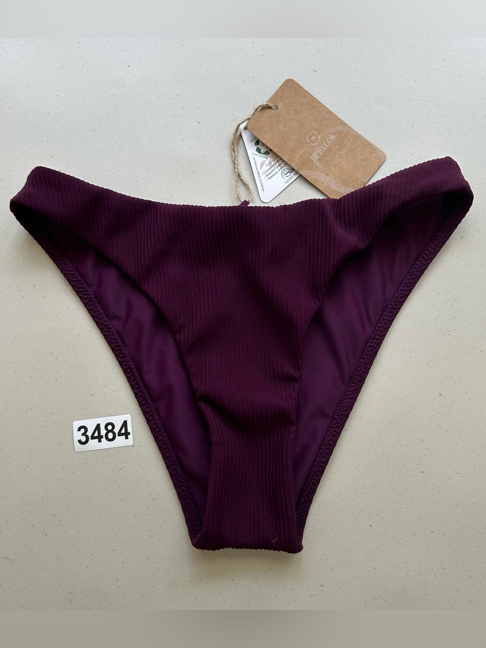Berlook Bikini Bottom Dark Purple Ribbed Size XS